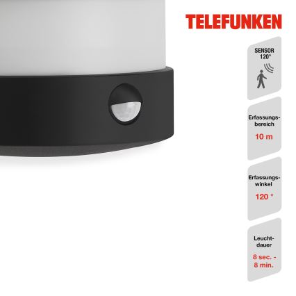 Telefunken 315505TF - Udendørs LED væglampe med sensor LED/12W/230V IP44 sort