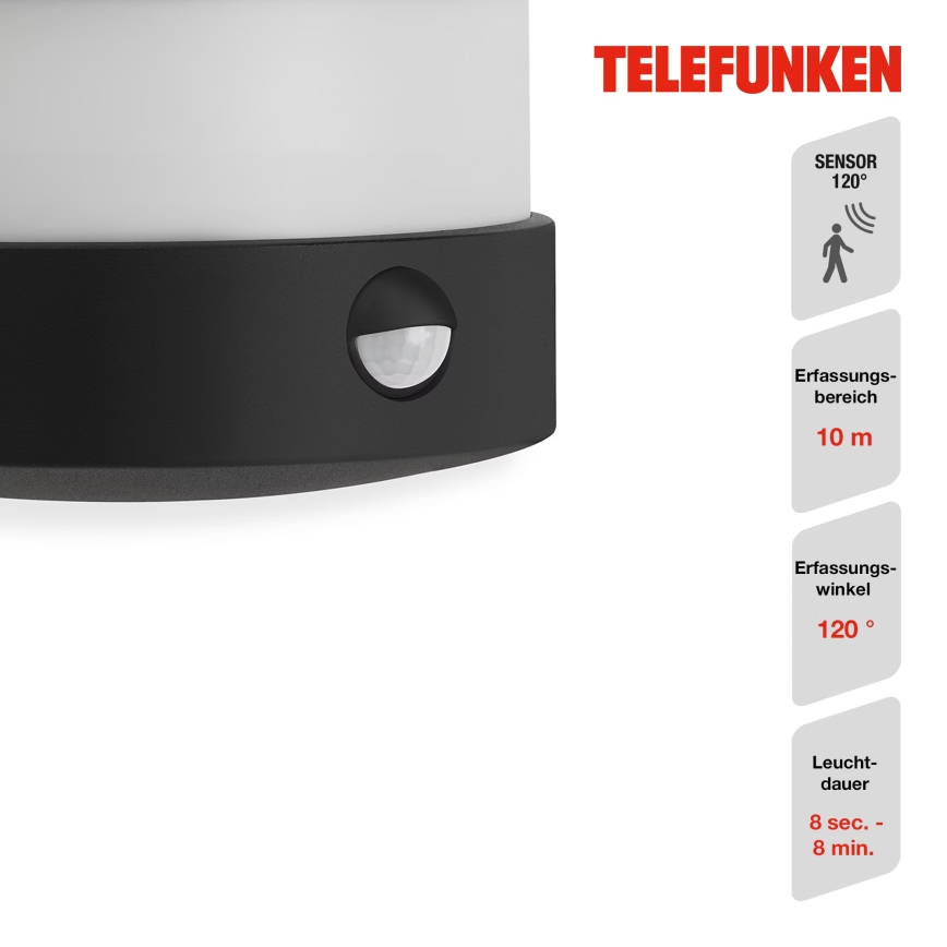Telefunken 315505TF - Udendørs LED væglampe med sensor LED/12W/230V IP44 sort