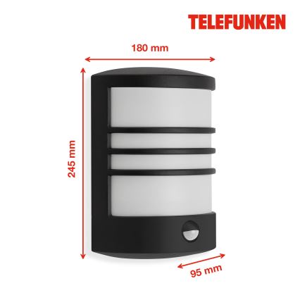 Telefunken 315505TF - Udendørs LED væglampe med sensor LED/12W/230V IP44 sort