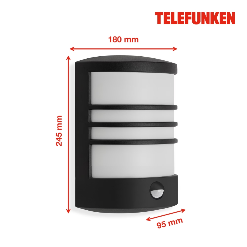 Telefunken 315505TF - Udendørs LED væglampe med sensor LED/12W/230V IP44 sort