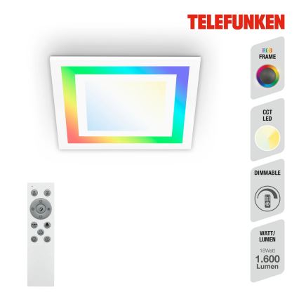 Telefunken 318706TF - LED RGBW dæmpbart panel LED/18W/230V 3000-6500K + fjernbetjening