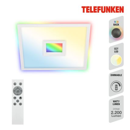 Telefunken 319406TF - Loftlampe m. RGBW-farver dæmpbar LED/24W/230V 2700-6500K hvid + fjernbetjening