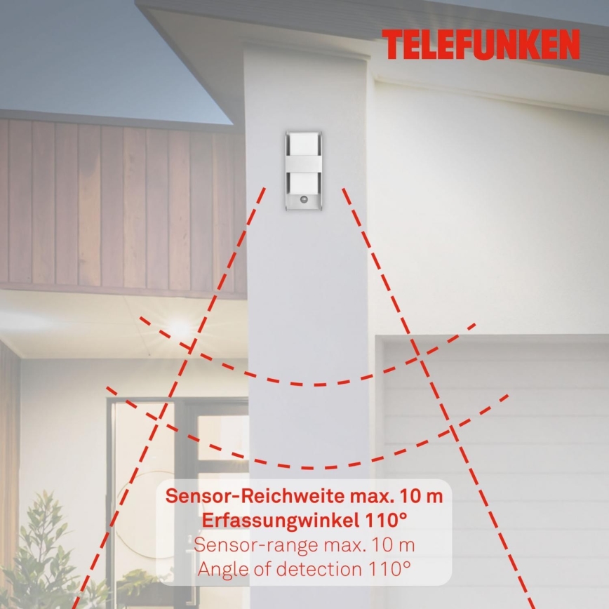 Telefunken 321104TF - Udendørs væglampe med sensor 1xE27/12W/230V IP44 hvid