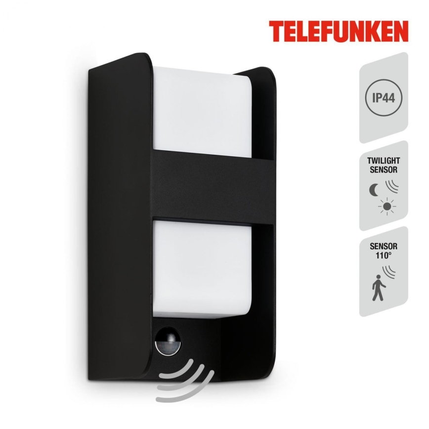 Telefunken 321105TF - Udendørs væglampe med sensor 1xE27/12W/230V IP44 sort