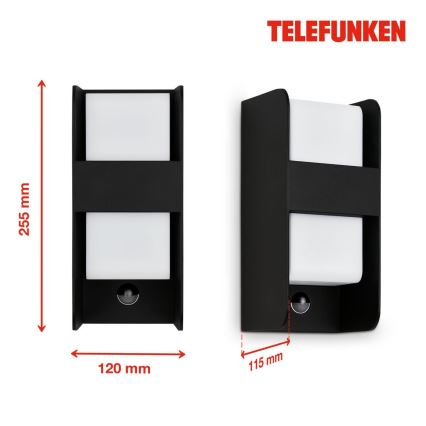 Telefunken 321105TF - Udendørs væglampe med sensor 1xE27/12W/230V IP44 sort