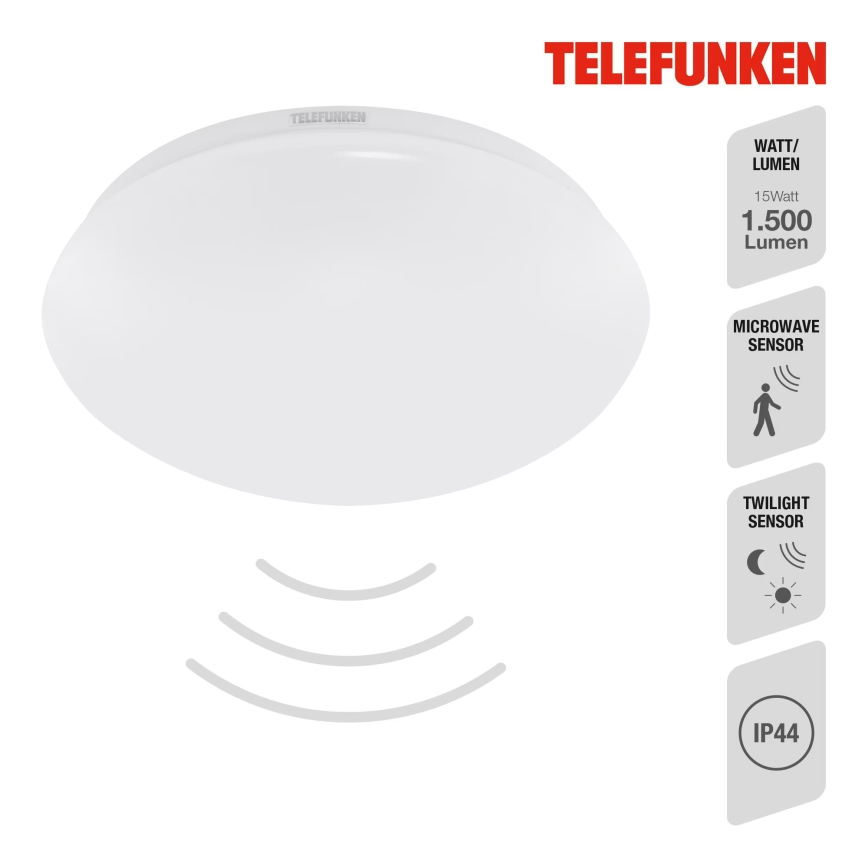 Telefunken 602006TF - LED loftlampe til badeværelse med sensor LED/15W/230V IP44 4000K