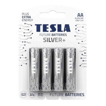 Tesla Batteries - 4 stk. Alkalisk batteri AA SILVER+ 1,5V 2900 mAh