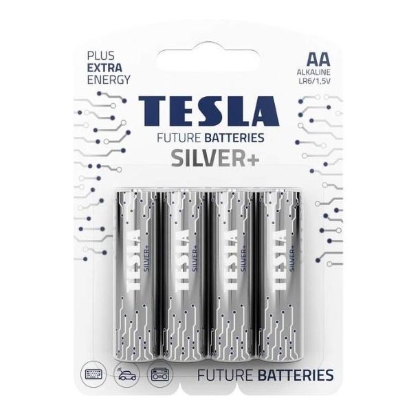 Tesla Batteries - 4 stk. Alkalisk batteri AA SILVER+ 1,5V 2900 mAh