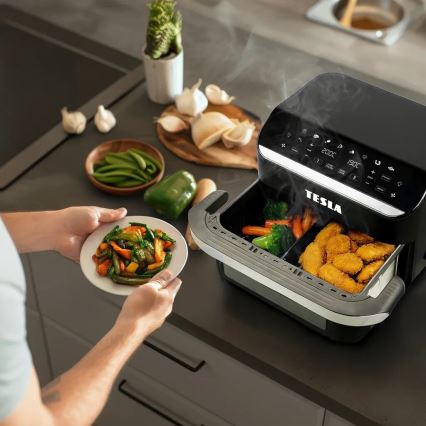 TESLA Electronics AirCook - Multifunktionel dobbelt digital varmluftfrituregryde 10 l 2400W/230V