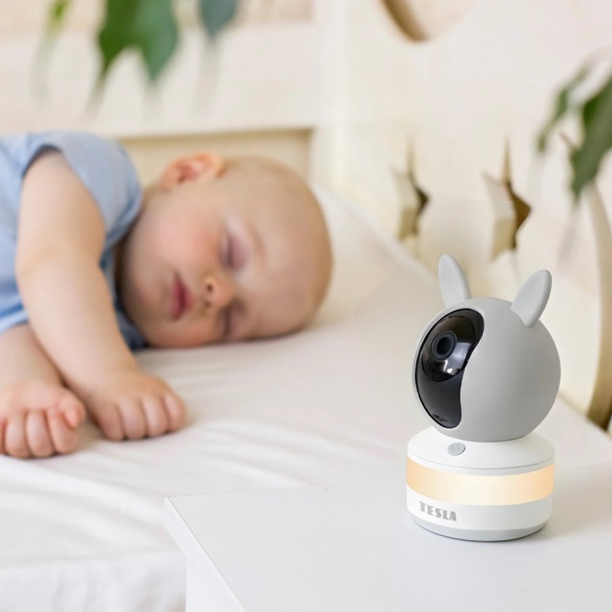 TESLA Electronics Bambino - Smart babyalarm 4 MP 2560p 5V Wi-Fi Tuya grå/hvid