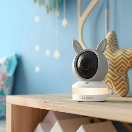 TESLA Electronics Bambino - Smart babyalarm 4 MP 2560p 5V Wi-Fi Tuya grå/hvid