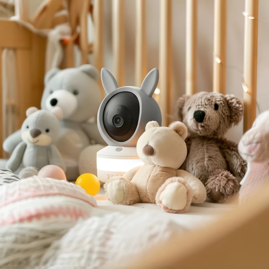 TESLA Electronics Bambino - Smart babyalarm 4 MP 2560p 5V Wi-Fi Tuya grå/hvid