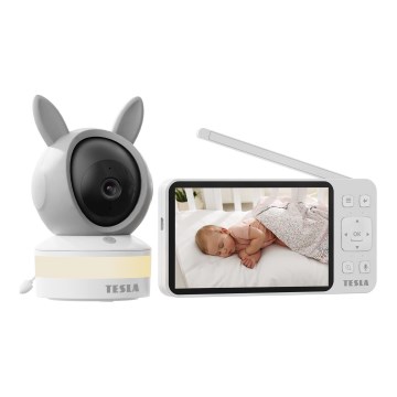 TESLA Electronics Bambino - Smart babymonitor med skærm 4 MP 2560p 5 V 5000 mAh Wi‑Fi Tuya grå/hvid