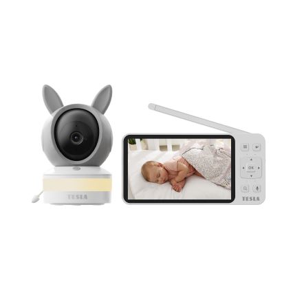 TESLA Electronics Bambino - Smart babymonitor med skærm 4 MP 2560p 5 V 5000 mAh Wi‑Fi Tuya grå/hvid
