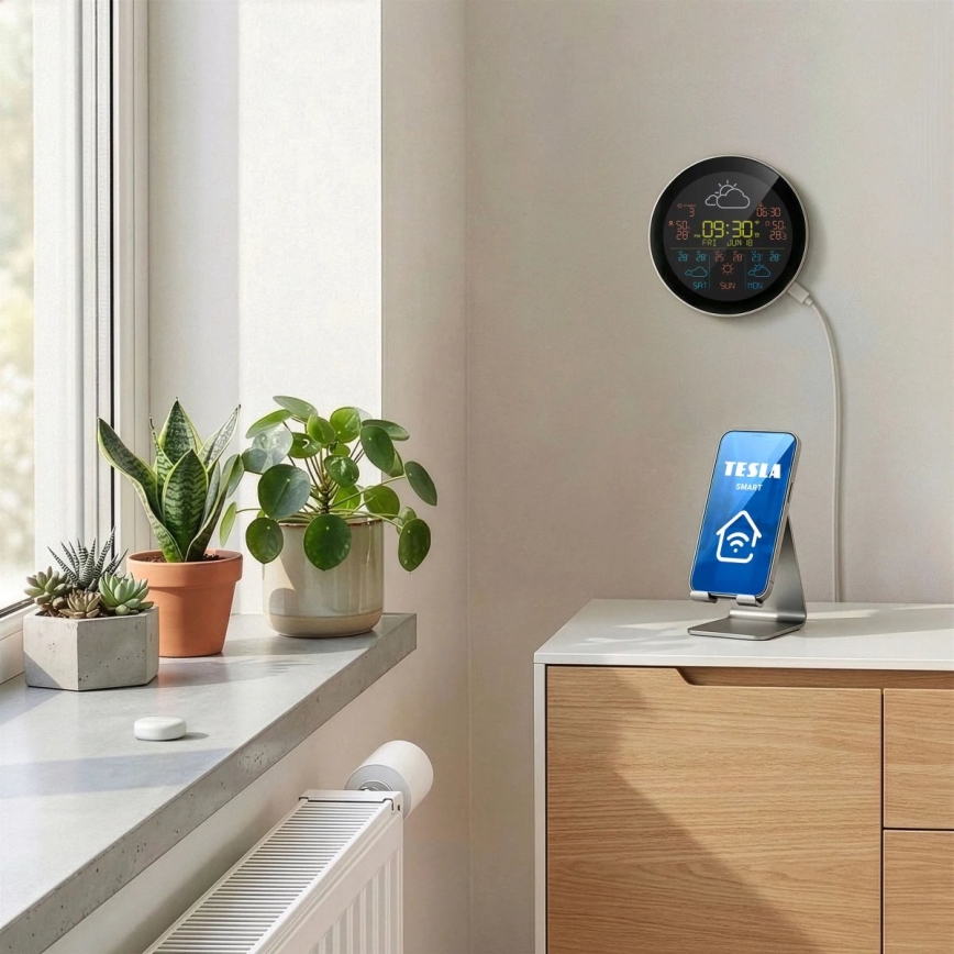 TESLA Electronics Device - Smart vejrstation med sensor, 400 mAh batteri, Wi‑Fi (Tuya), IP44