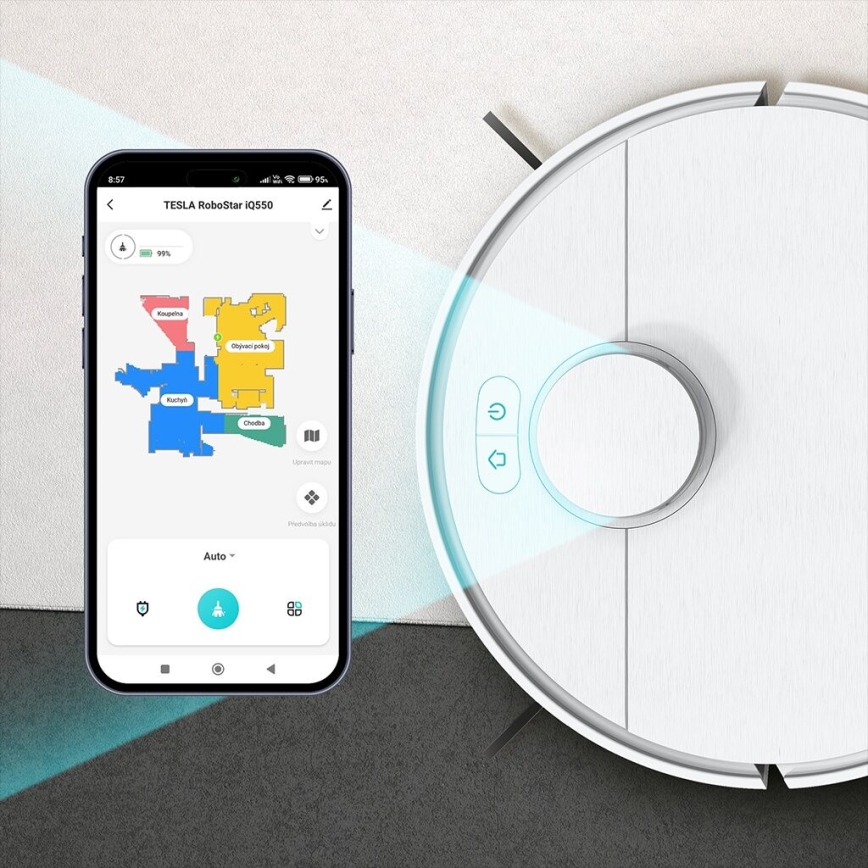 TESLA Electronics RoboStar - Smart robotstøvsuger 2-i-1 2550 mAh Wi-Fi hvid