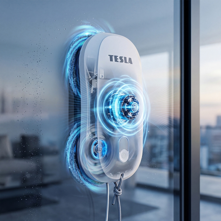 TESLA Electronics RoboStar - Vinduesrengøringsrobot med vandforstøvning 72W/230V/500 mAh + fjernbetjening