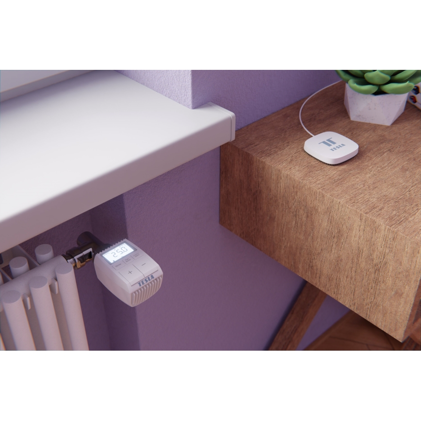 TESLA Smart - SÆT med 3x trådløse termostathoveder 2xAA + smart Zigbee Wi-Fi hub gateway