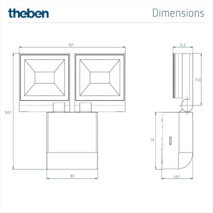 theben - LED-vægreflektor 2x LED/10W/230V hvid IP55