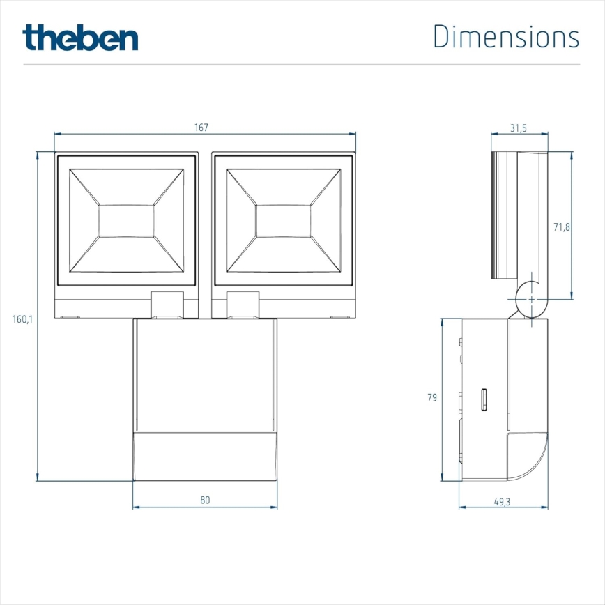 theben - LED-vægreflektor 2x LED/10W/230V hvid IP55
