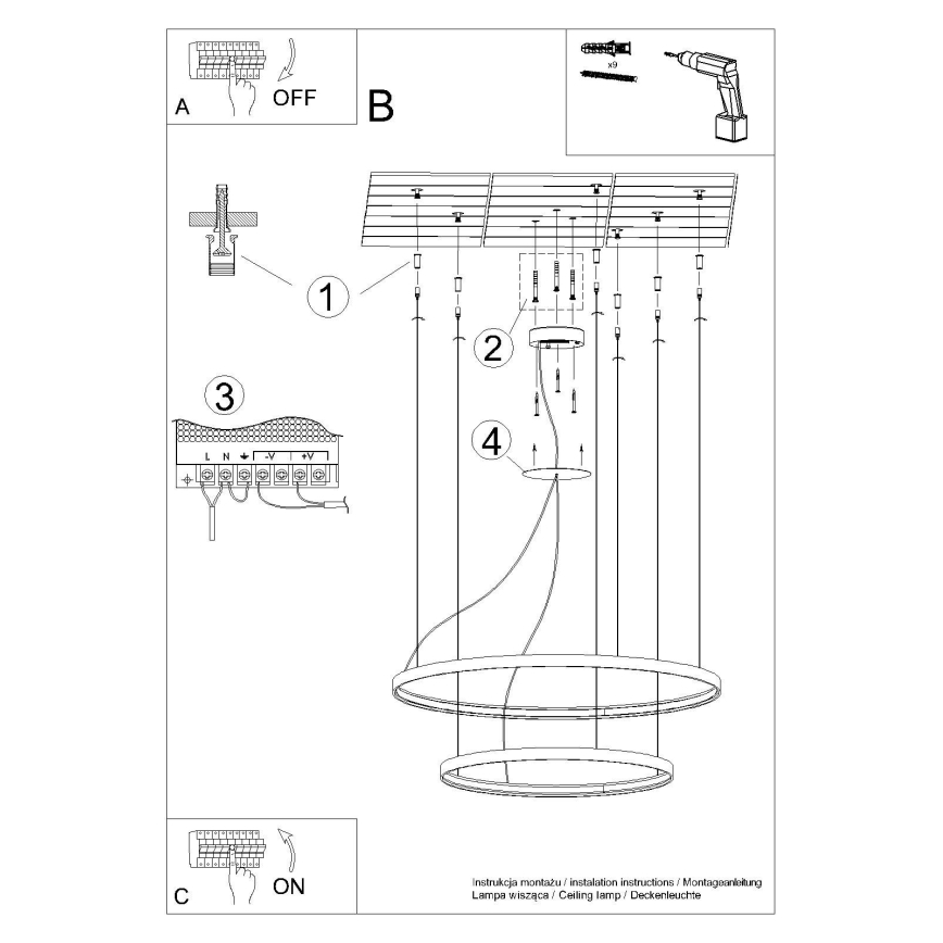 Thoro TH.268 - LED loftlampe på wire RIO LED/80W/230V CRI 95 4000K guld