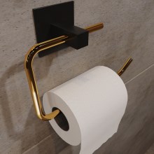 Toiletrulleholder 8x16 cm metal sort/guldfarvet