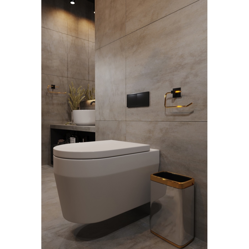 Toiletrulleholder 8x16 cm metal sort/guldfarvet