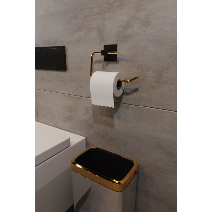 Toiletrulleholder 8x16 cm metal sort/guldfarvet