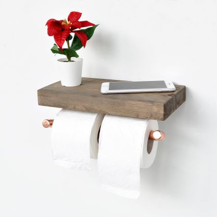 Toiletrulleholder med hylde BORU 12x30 cm gran/kobberfarvet