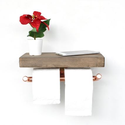 Toiletrulleholder med hylde BORU 12x30 cm gran/kobberfarvet