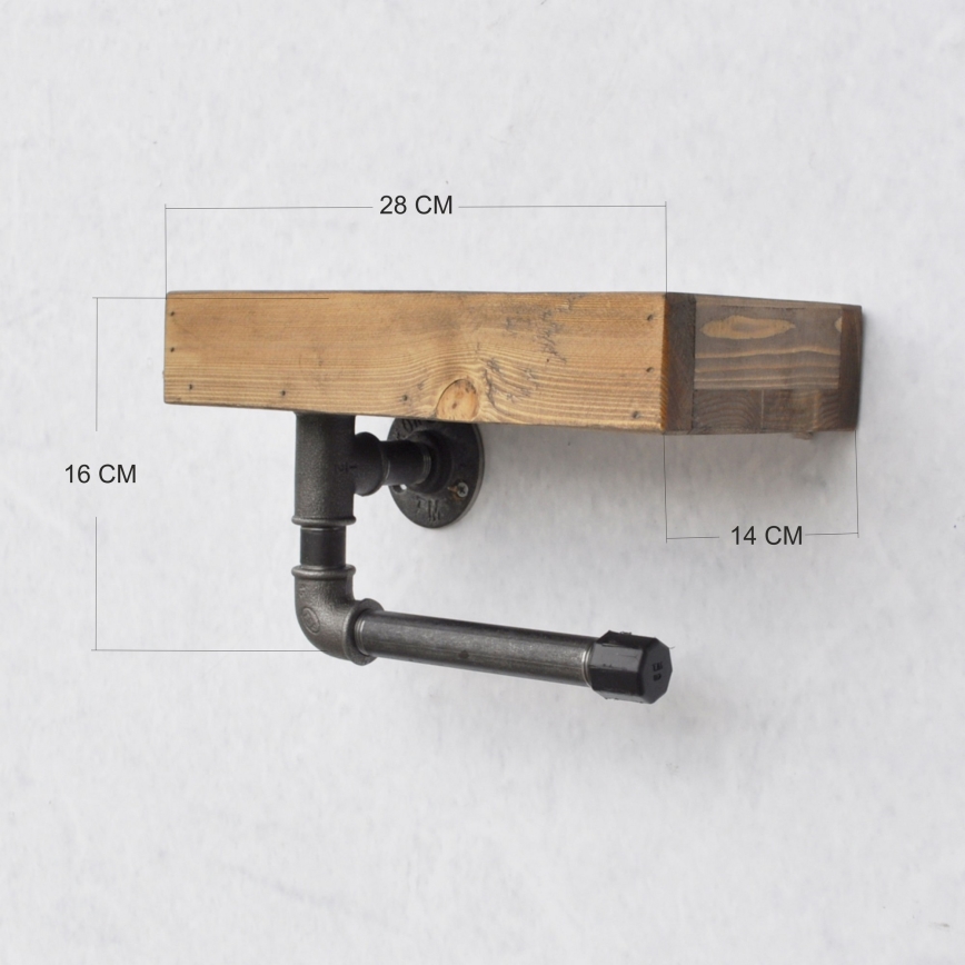 Toiletrulleholder med hylde BORU 28x16 cm grantræ