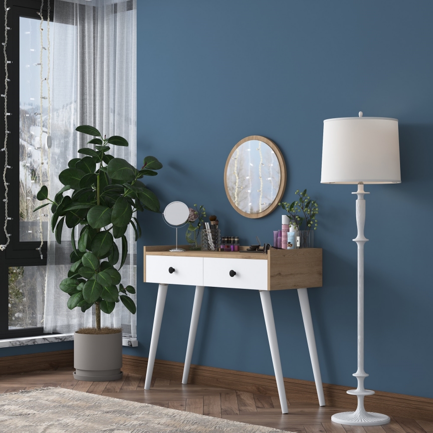 Toiletbord RANI 98,6x83,8 cm + vægmonteret spejl Ø 40 cm brun/hvid