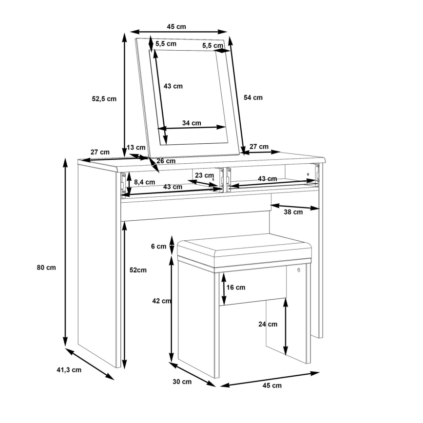 Toilettbord ERO + skammel brun/sort