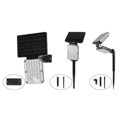 Top Light - LED solcellelampe med sensor 3-i-1 ZENITH LED/10W/3,7V 3000/4000/6500K IP54 2400 mAh