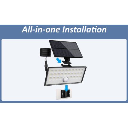 Top Light - Soldrevet LED vægprojektør med sensor HELEON VARIO LED/8W/3,7V IP65 4000K 2200 mAh + fjernbetjening