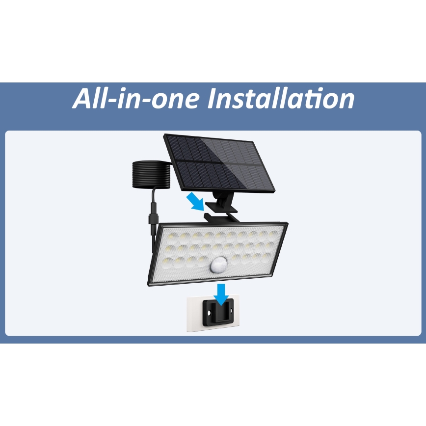 Top Light - Soldrevet LED vægprojektør med sensor HELEON VARIO LED/8W/3,7V IP65 4000K 2200 mAh + fjernbetjening