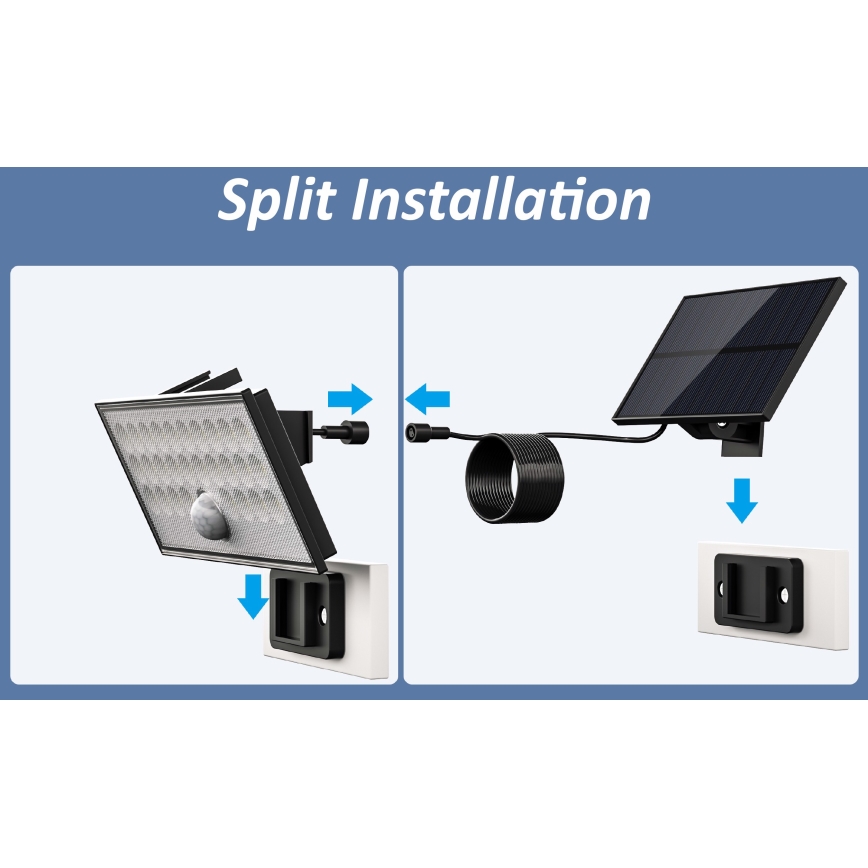 Top Light - Soldrevet LED vægprojektør med sensor HELEON VARIO LED/8W/3,7V IP65 4000K 2200 mAh + fjernbetjening