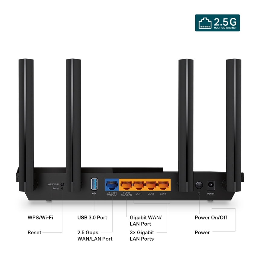TP-Link - Dobbeltbånds multigigabit Wi‑Fi 6-router med 2,5 Gbit/s-port Archer AX55 Pro