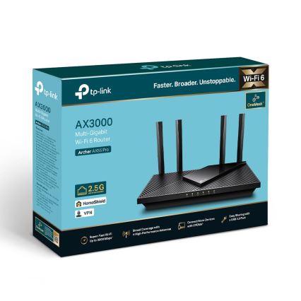 TP-Link - Dobbeltbånds multigigabit Wi‑Fi 6-router med 2,5 Gbit/s-port Archer AX55 Pro
