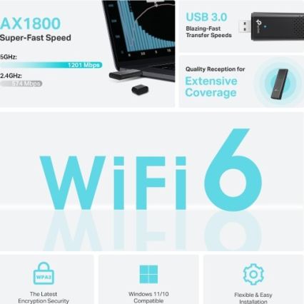 TP-Link - Dobbeltbånds trådløs USB-adapter med Wi‑Fi 6 Archer TX20U