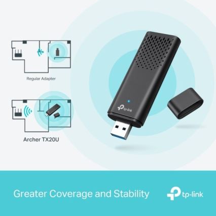 TP-Link - Dobbeltbånds trådløs USB-adapter med Wi‑Fi 6 Archer TX20U