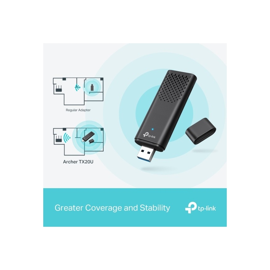 TP-Link - Dobbeltbånds trådløs USB-adapter med Wi‑Fi 6 Archer TX20U