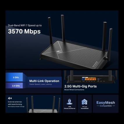 TP-Link - Dobbeltbånds Wi-Fi 7-router Archer BE230