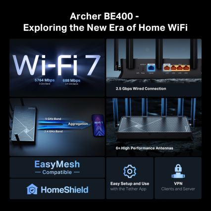 TP-Link - Dobbeltbånds Wi-Fi 7-router Archer BE400