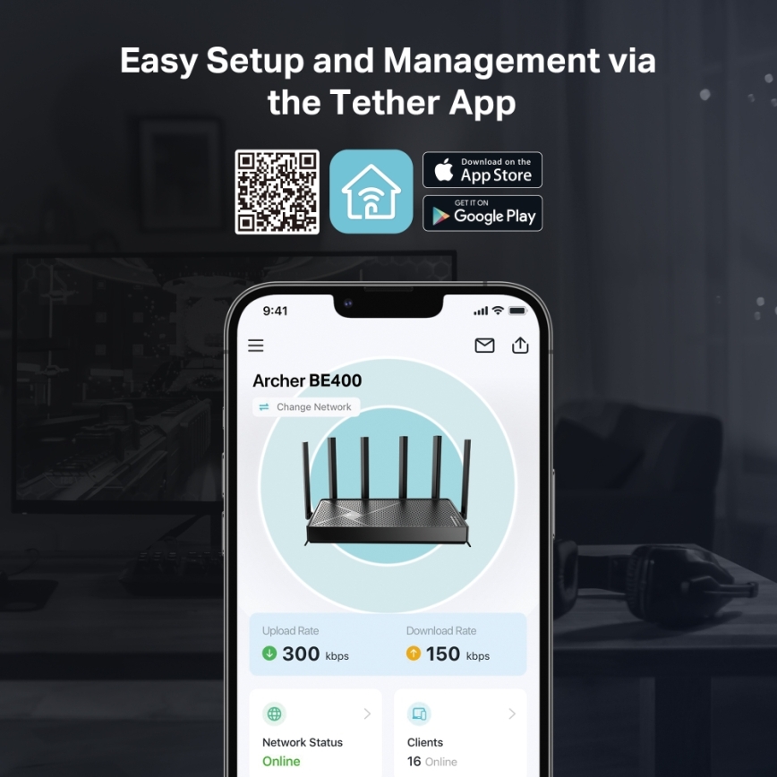TP-Link - Dobbeltbånds Wi-Fi 7-router Archer BE400