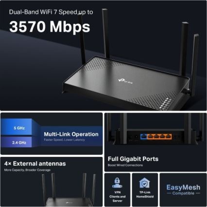 TP-Link - Dobbeltbånds Wi-Fi 7-router