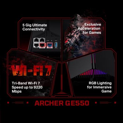 TP-Link - Gaming trebånds Wi‑Fi 7-router Archer GE550