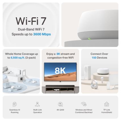 TP-Link - Komplet sæt 2x Wi‑Fi 7 mesh-system til hele hjemmet