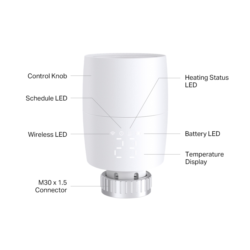 TP-Link - Smart termostatisk radiatorventil med LCD-display, 2xAA, Tuya