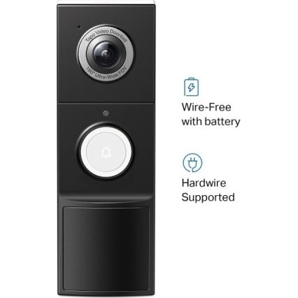 TP-Link - Smart videodørklokke med sensor, 2K-opløsning, 10000 mAh batteri, IP66, Wi‑Fi